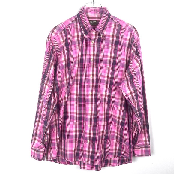 Vintage Gitman Brothers Men's Plaid Pink Dress Shirt Size Large Made in USA - Picture 1 of 12
